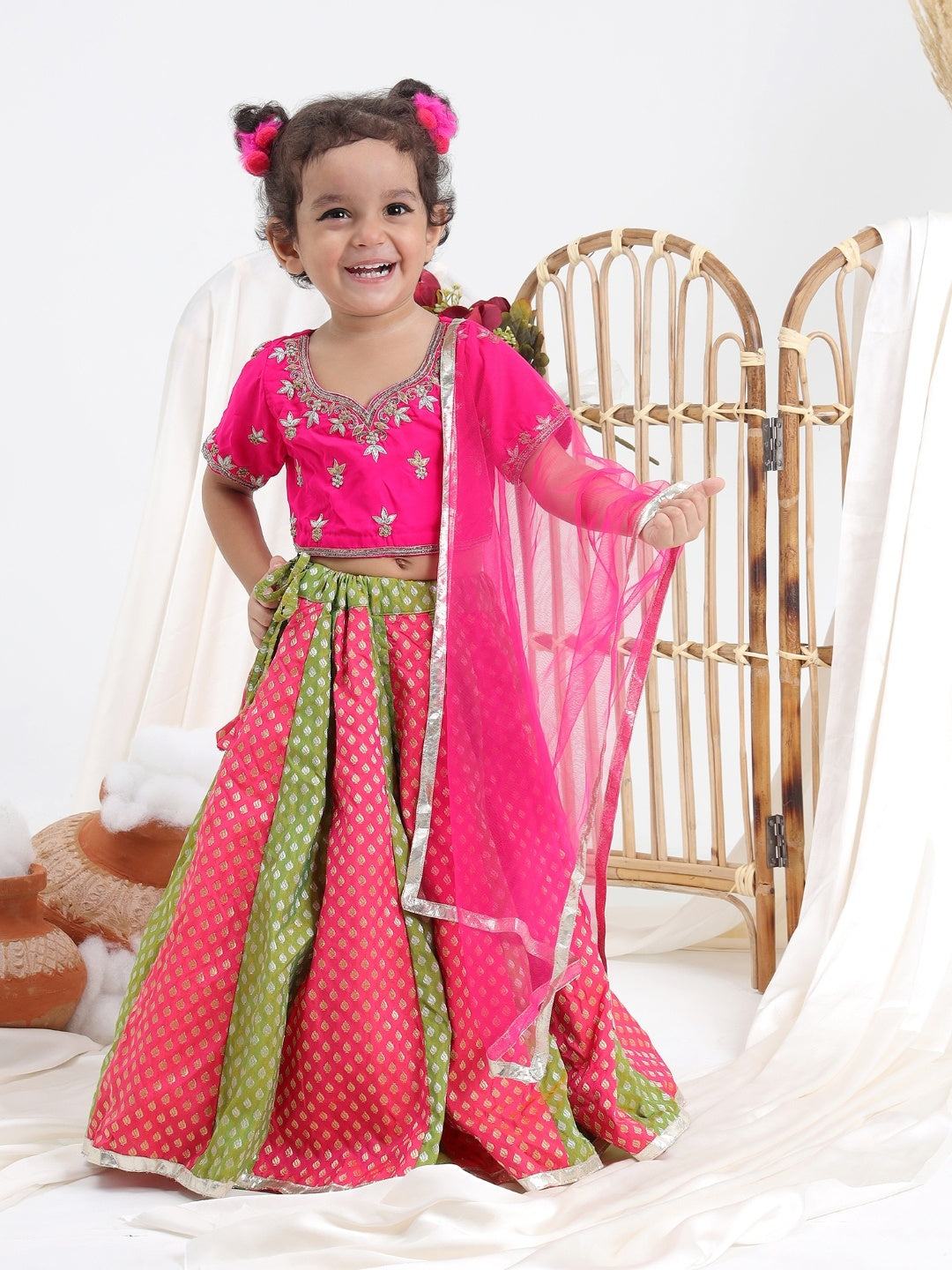 Pink and Green Lehenga Set of 3