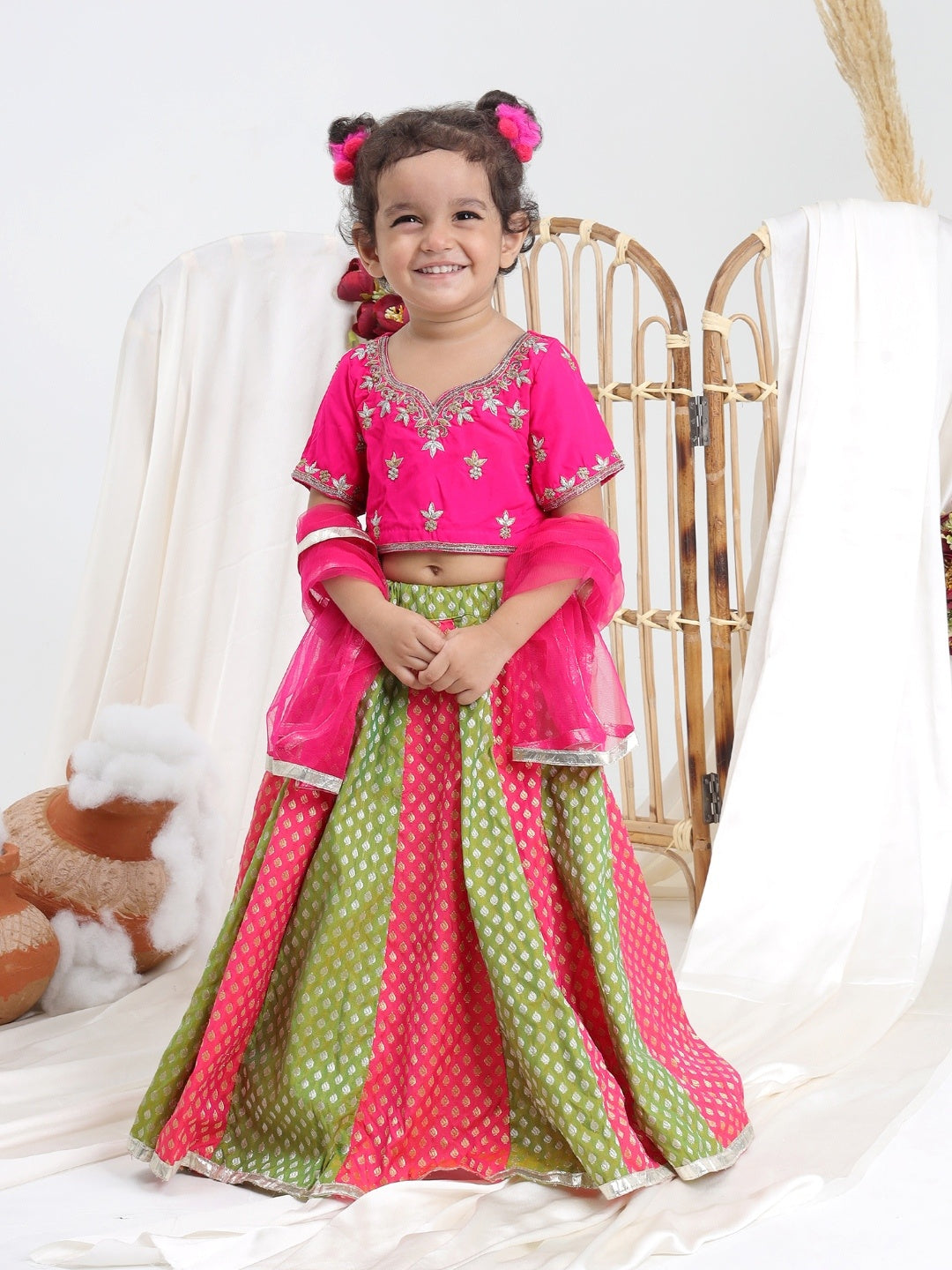 Pink and Green Lehenga Set of 3