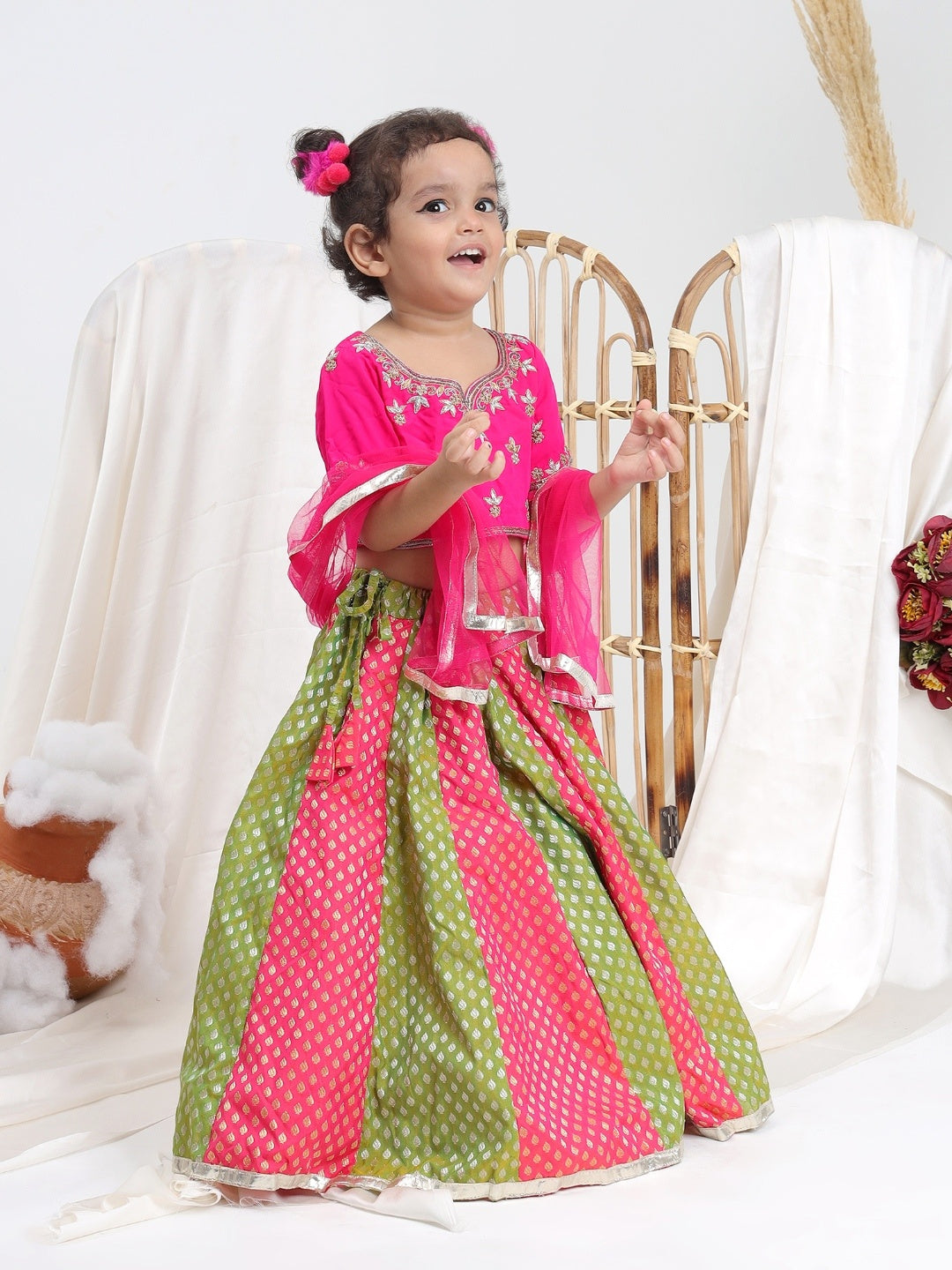 Pink and Green Lehenga Set of 3