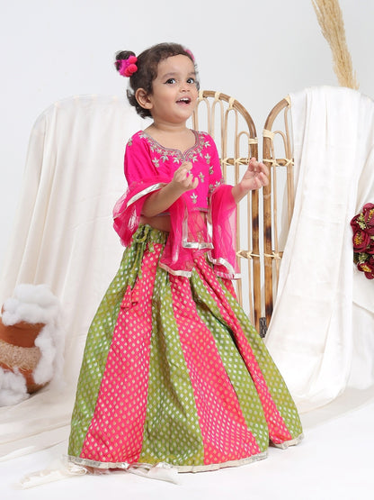 Pink and Green Lehenga Set of 3 - ITSYBOO