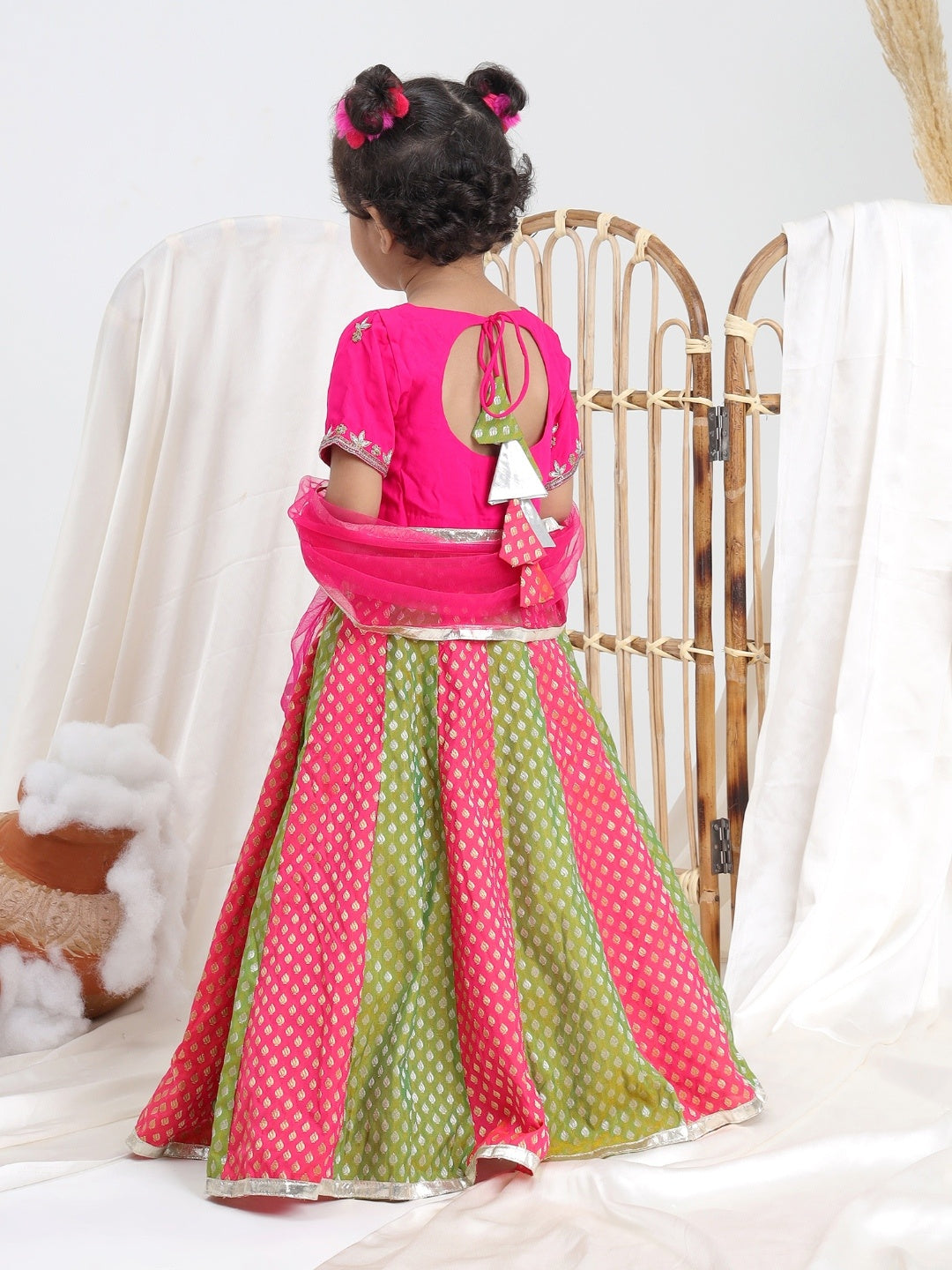 Pink and Green Lehenga Set of 3