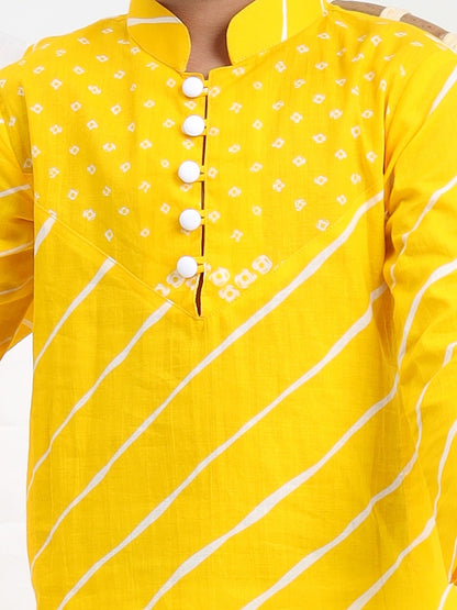 Yellow Bandhani Kurta Pyjama- Set of 2 - ITSYBOO