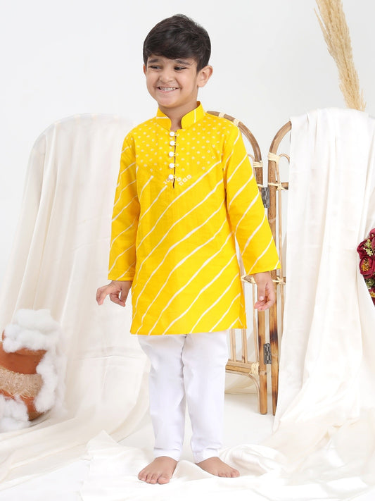 Yellow Bandhani Kurta Pyjama- Set of 2 - ITSYBOO