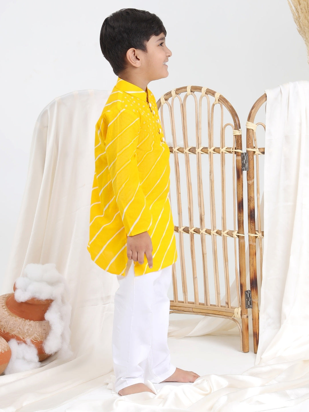 Yellow Bandhani Kurta Pyjama- Set of 2 - ITSYBOO