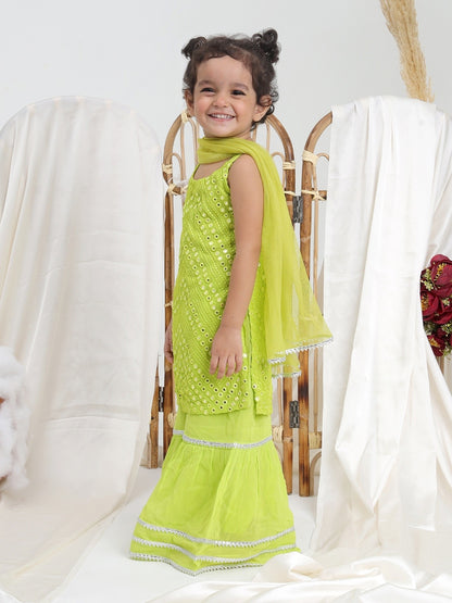 Green Embroidered Georgette Sharara- Set of 3 - ITSYBOO