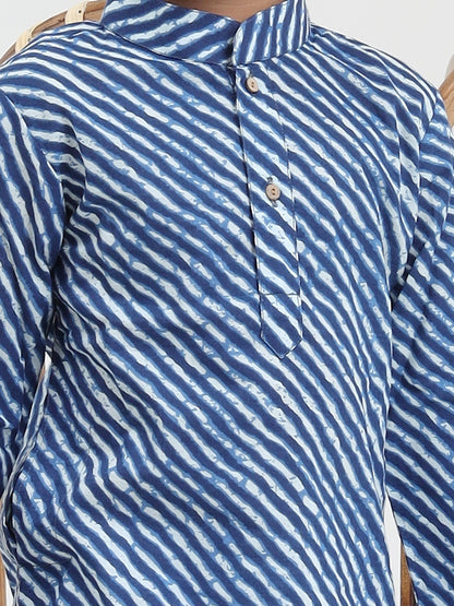 Blue Lehriya Mandarin Collar Pure Cotton Kurta Set - ITSYBOO