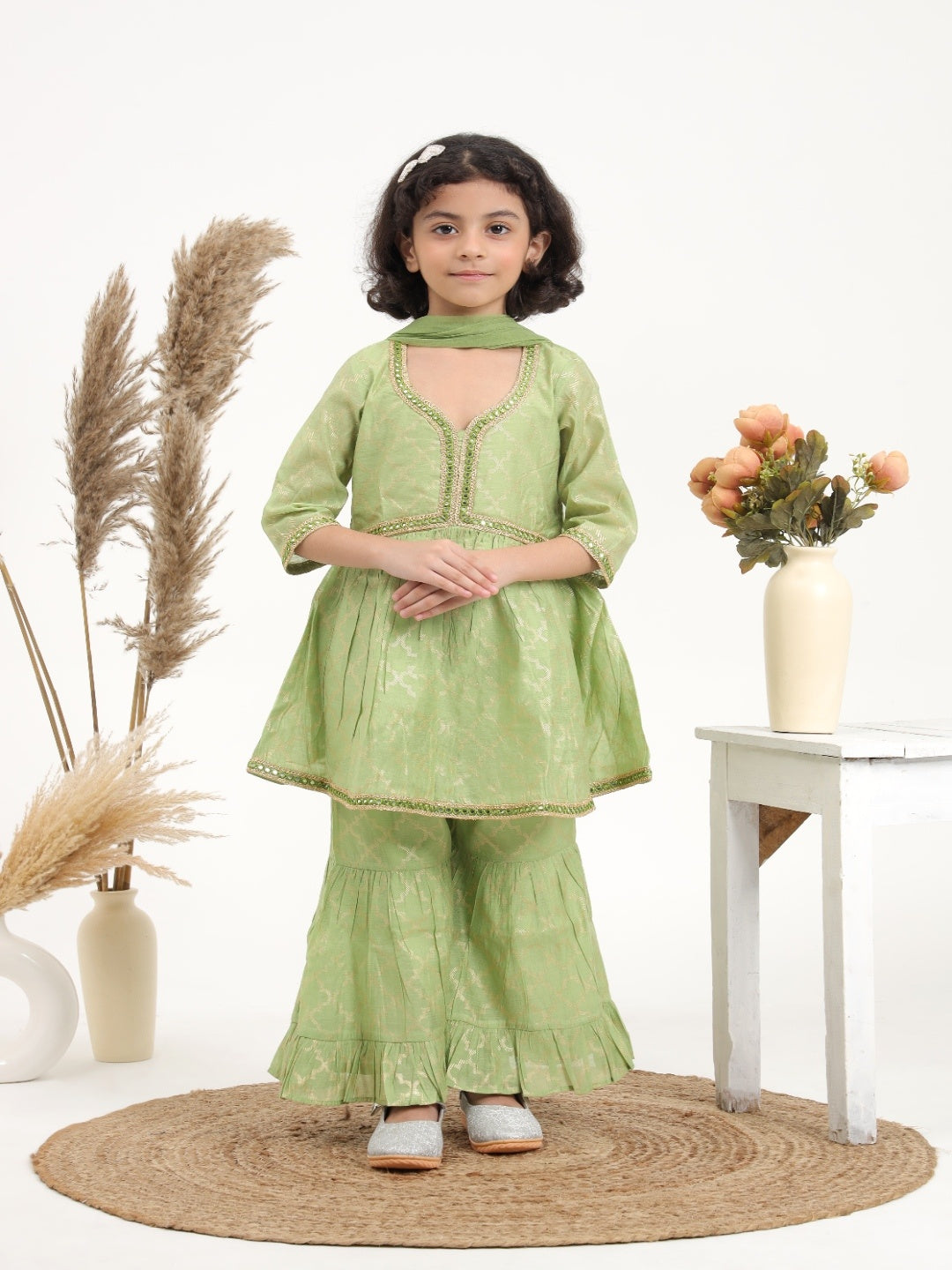 Green Chanderi Sharara Set- of 3