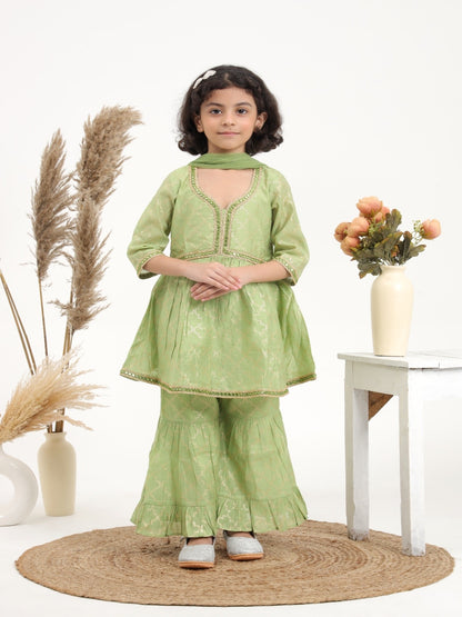 Green Chanderi Sharara Set- of 3 - ITSYBOO