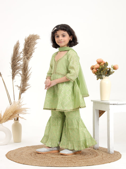 Green Chanderi Sharara Set- of 3 - ITSYBOO