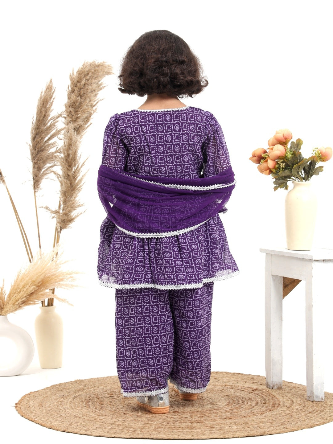 Purple Bandhni Printed Georgette Suit- Set of 3