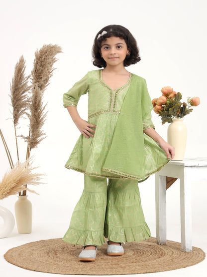 Green Chanderi Sharara Set- of 3 - ITSYBOO