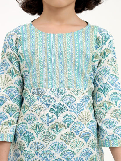 Green and Blue Printed Cotton Suit - Set of 3 - ITSYBOO