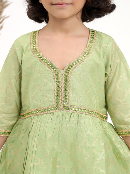 Green Chanderi Sharara Set- of 3 - ITSYBOO