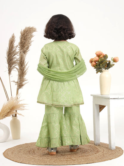 Green Chanderi Sharara Set- of 3 - ITSYBOO