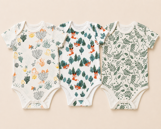 Organic Cotton Half Sleeve Onesie Bundle (Pack of 3) | Lentil, Fox & Reef Print | Itsyboo (Copy) (Copy)