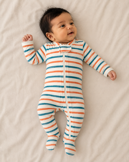Stripe Print Organic Cotton Baby Footsie with Booties