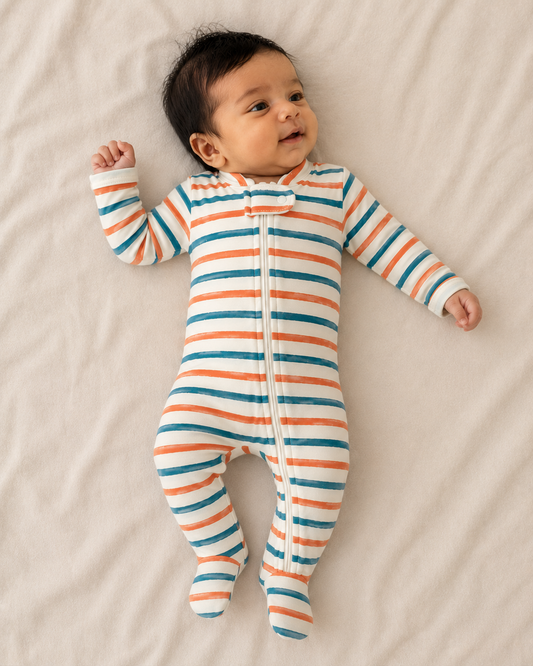 Stripe Print Organic Cotton Baby Footsie with Booties