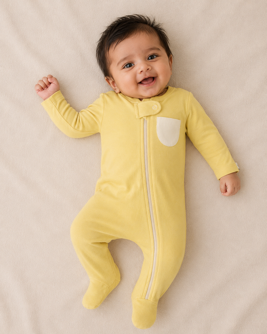 Yellow Organic Cotton Baby Footsie with Booties