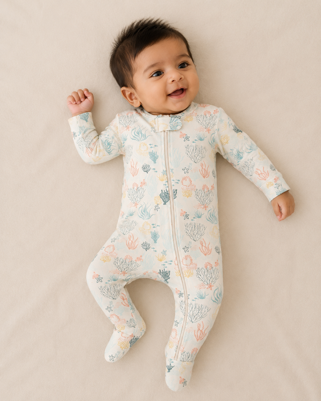 Reef Print Organic Cotton Baby Footsie with Booties