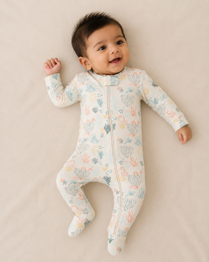 Reef Print Organic Cotton Baby Footsie with Booties