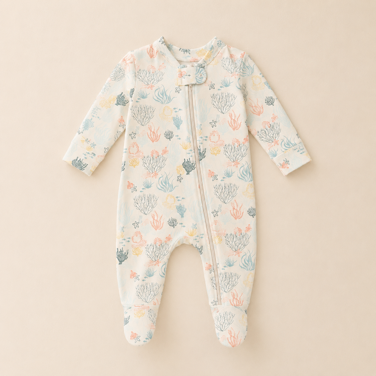 Reef Print Organic Cotton Baby Footsie with Booties