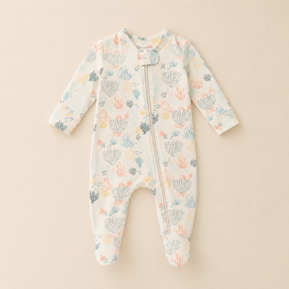 Reef Print Organic Cotton Baby Footsie with Booties