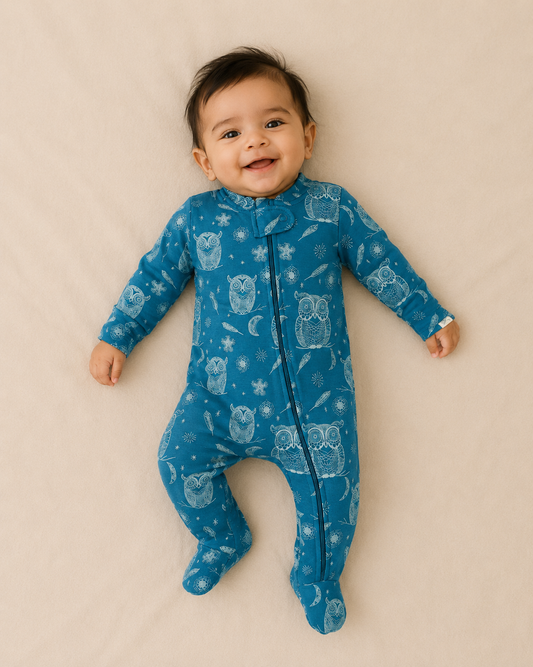 Owl Print Organic Cotton Baby Footsie with Booties - ITSYBOO