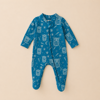Owl Print Organic Cotton Baby Footsie with Booties