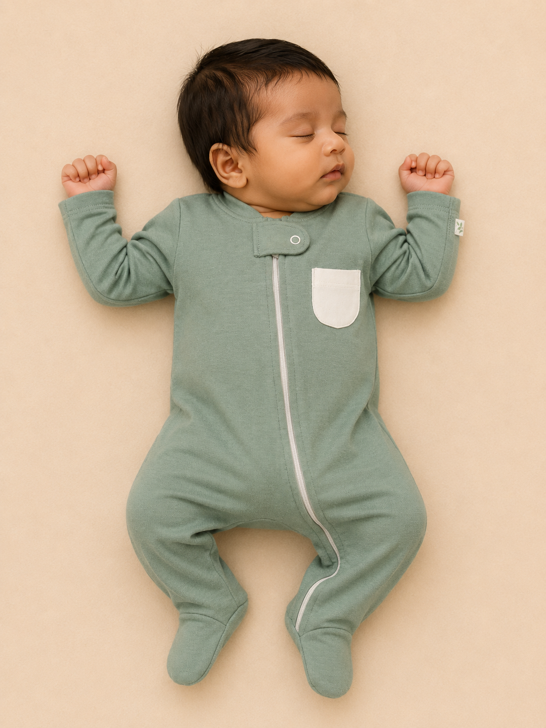 Green Organic Cotton Baby Footsie with Booties