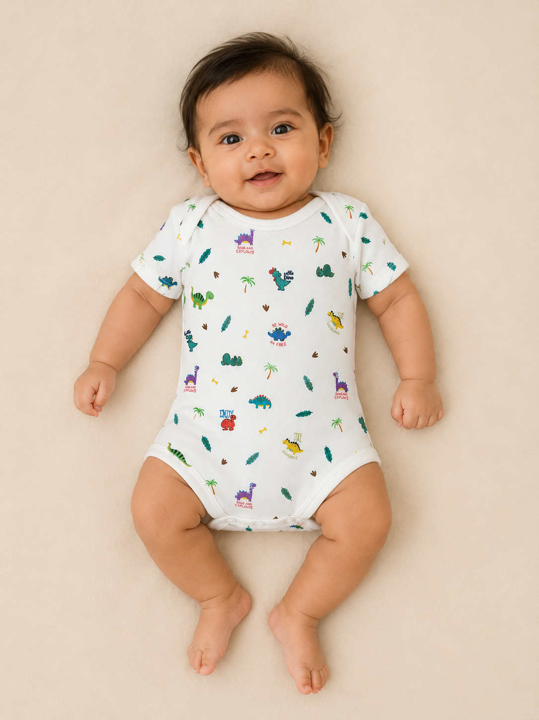 Dino Print Organic Cotton Half Sleeve Onesie for Babies