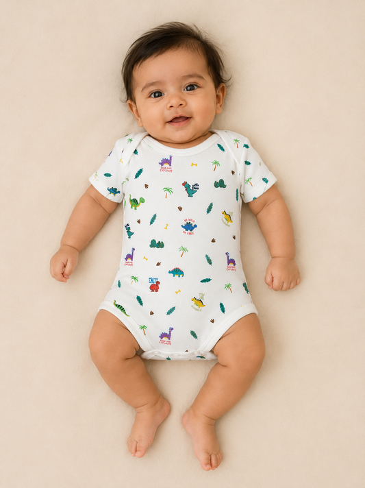 Dino Print Organic Cotton Half Sleeve Onesie for Babies - ITSYBOO