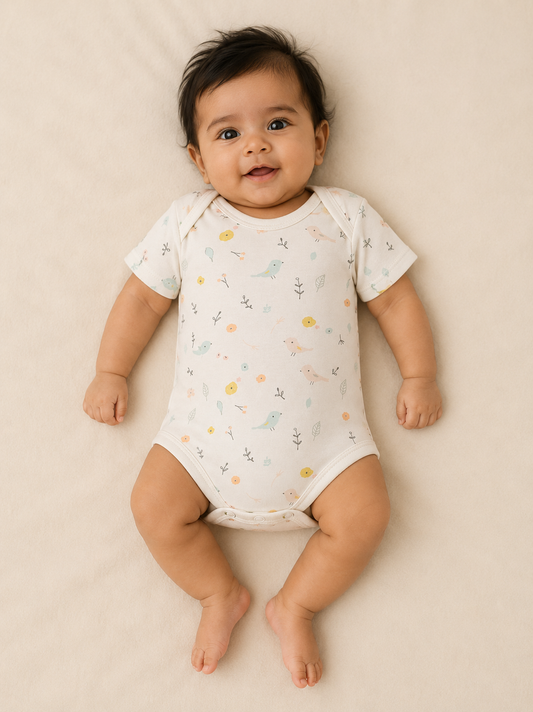 Bird Print Organic Cotton Half Sleeve Onesie for Babies - ITSYBOO
