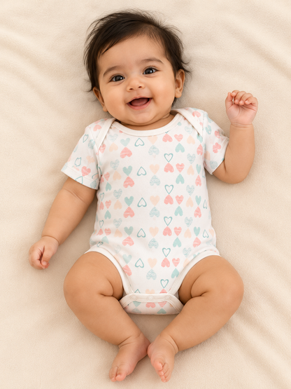 Heart Print Organic Cotton Half Sleeve Onesie for Babies