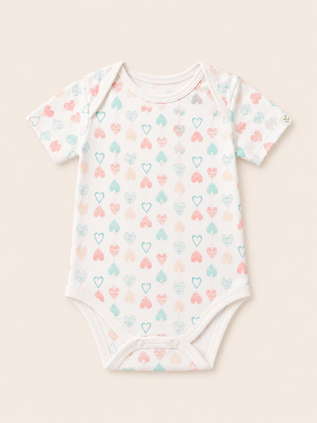 Heart Print Organic Cotton Half Sleeve Onesie for Babies