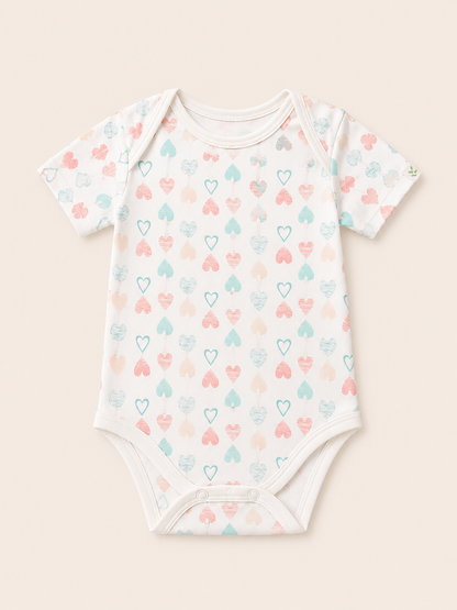 Heart Print Organic Cotton Half Sleeve Onesie for Babies