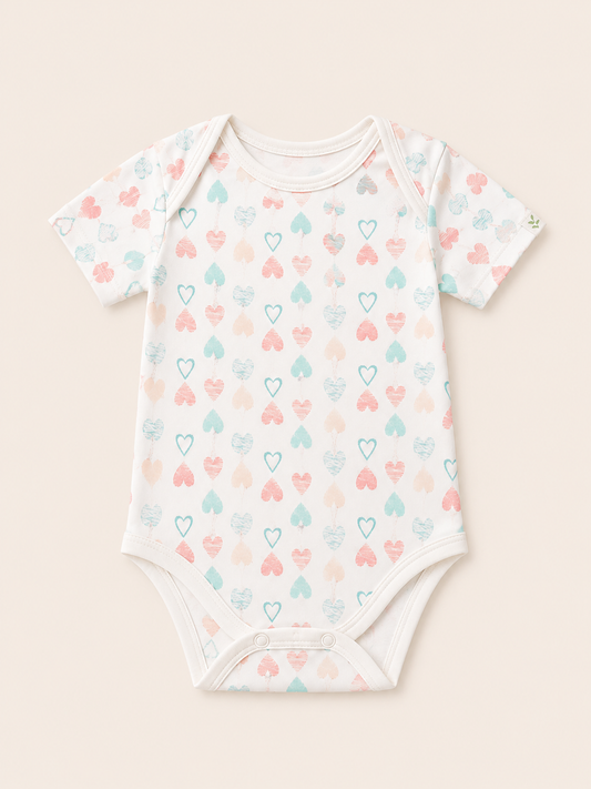 Heart Print Organic Cotton Half Sleeve Onesie for Babies - ITSYBOO