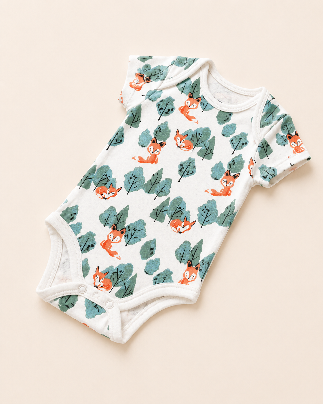 Fox Print Organic Cotton Half Sleeve Onesie for Babies