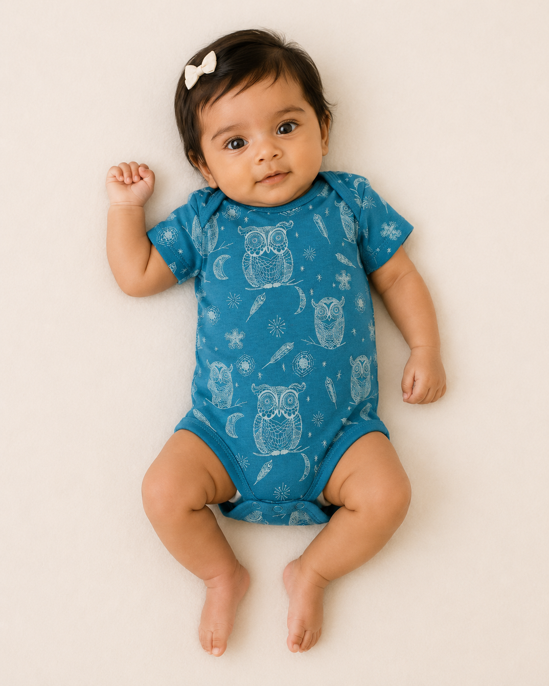 Owl Print Organic Cotton Half Sleeve Onesie for Babies