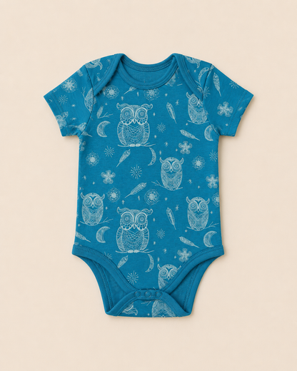 Owl Print Organic Cotton Half Sleeve Onesie for Babies