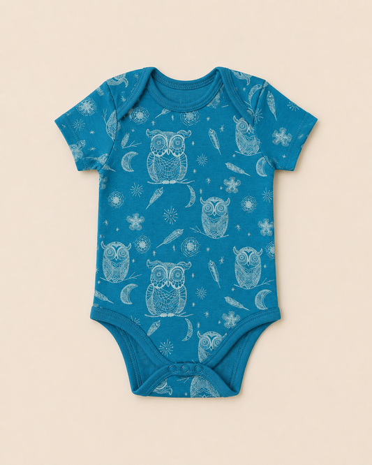Owl Print Organic Cotton Half Sleeve Onesie for Babies - ITSYBOO
