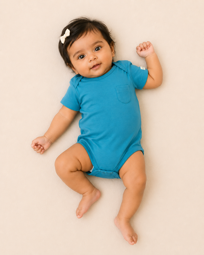 Blue Organic Cotton Half Sleeve Onesie for Babies
