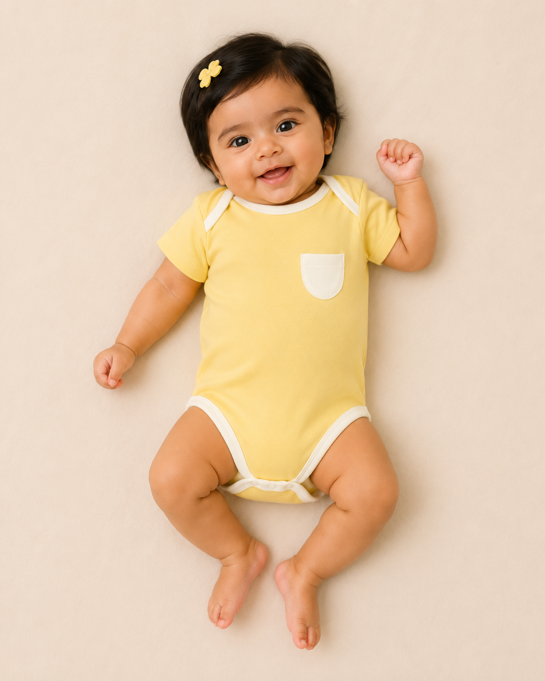 Yellow Organic Cotton Half Sleeve Onesie for Babies