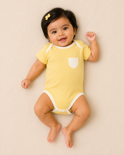 Yellow Organic Cotton Half Sleeve Onesie for Babies