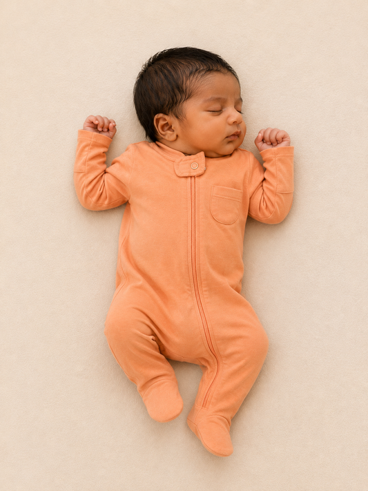 Coral Organic Cotton Baby Footsie with Booties