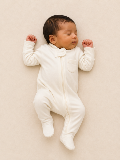 Off White Organic Cotton Baby Footsie with Booties