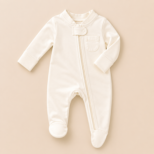 Off White Organic Cotton Baby Footsie with Booties