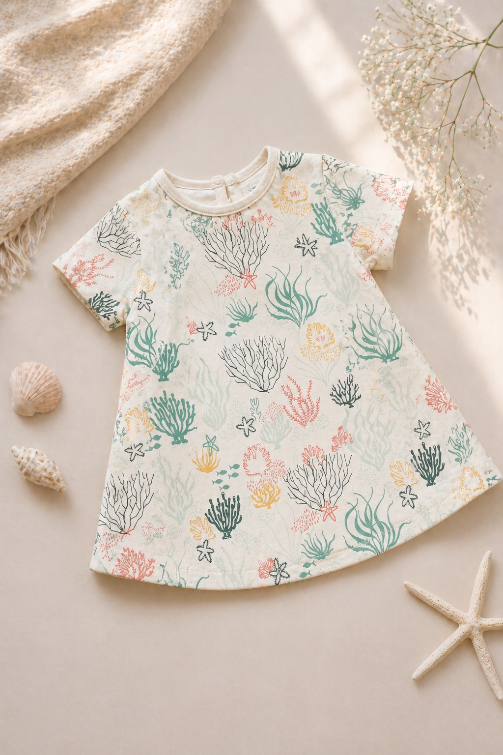 Organic Cotton Baby Dress Reef Print