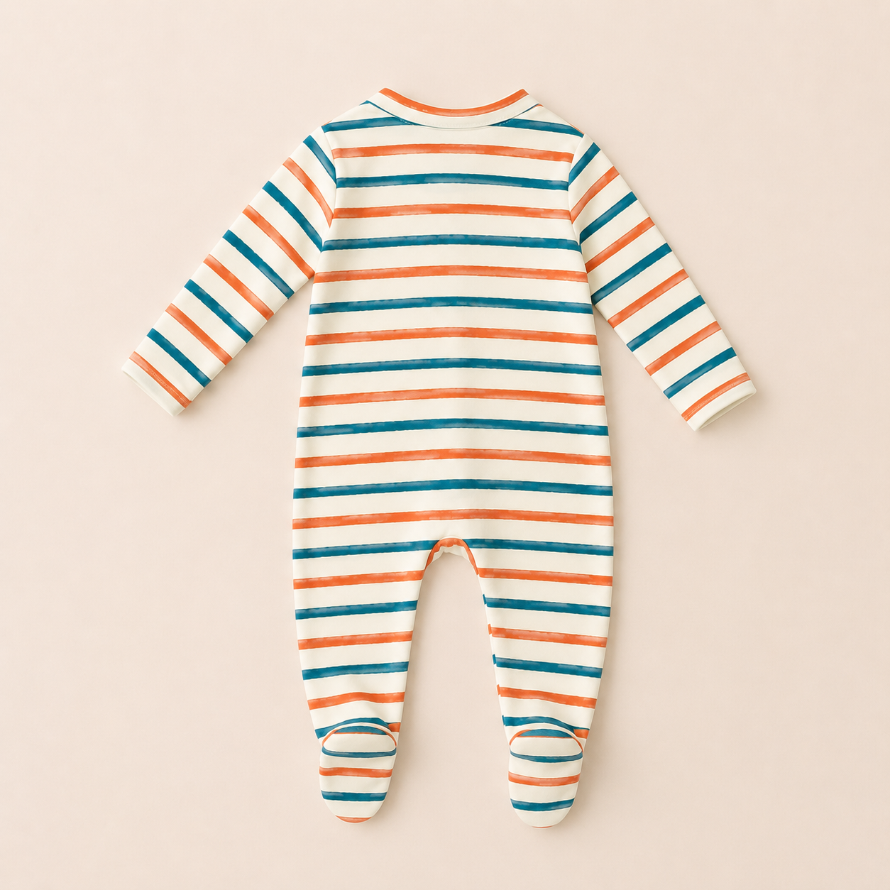 Stripe Print Organic Cotton Baby Footsie with Booties