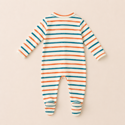 Stripe Print Organic Cotton Baby Footsie with Booties