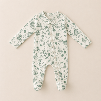Lentil Print Organic Cotton Baby Footsie with Booties